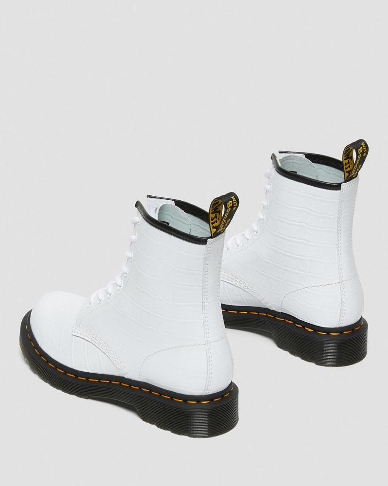 White Women's Dr Martens 1460 Patent Croc Emboss Leather Ankle Boots | CA 19ZUT